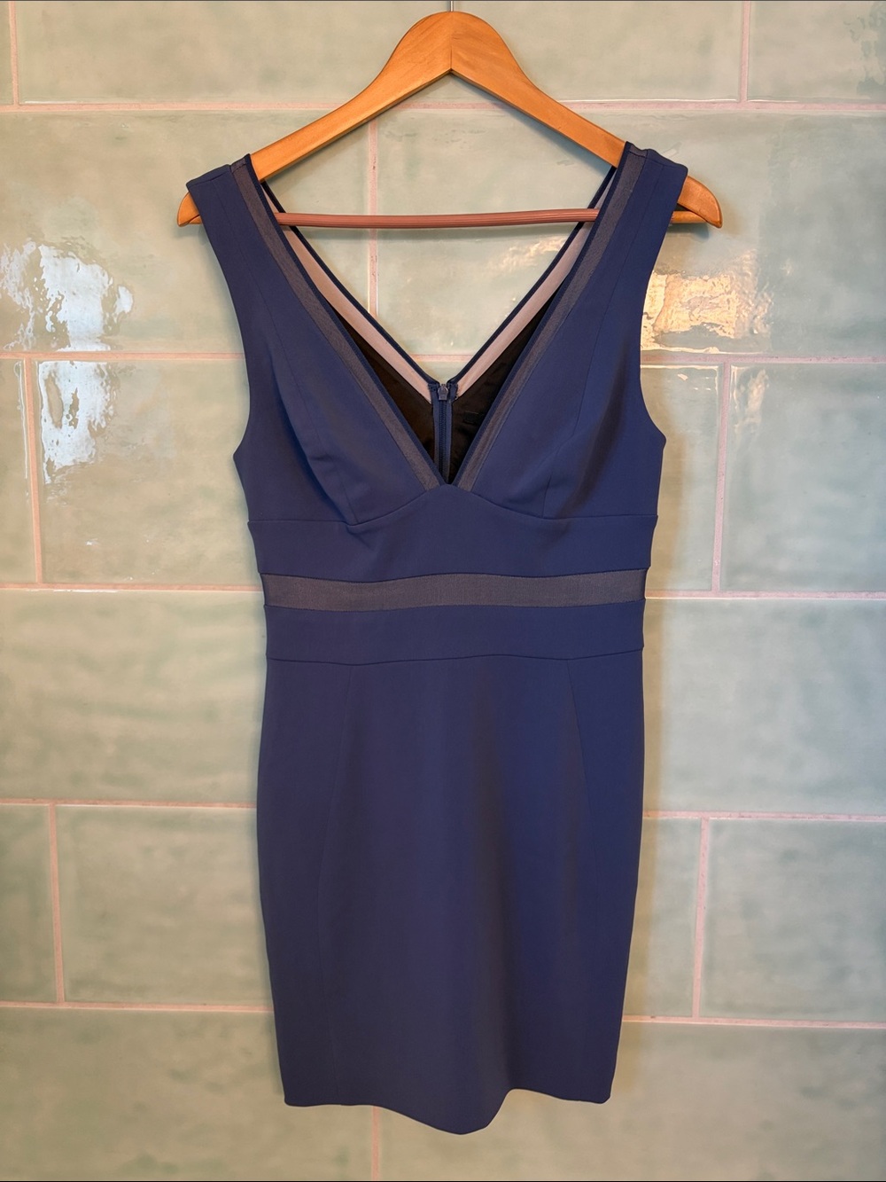V-Neck Navy Sleeveless Mini Dress